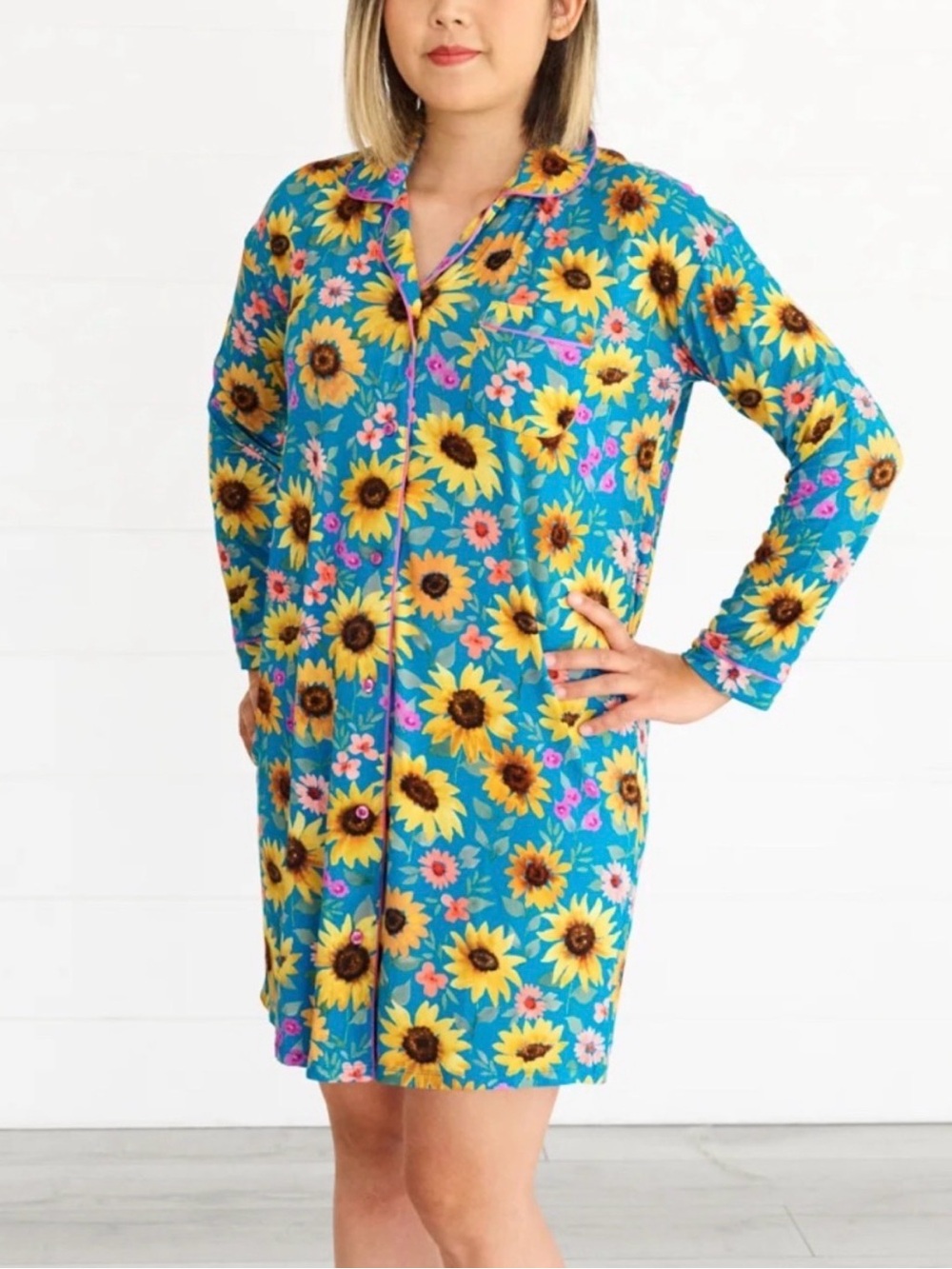 Little Sleepies Sunflower Fields Long Sleeve Sleep Shirt Size Medium Bamboo